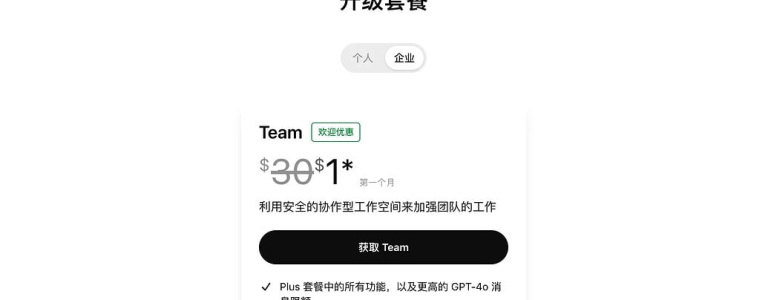 仅需 $1！解锁 ChatGPT Team账号：官方免费攻略